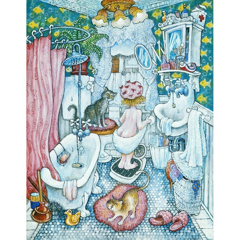 Bathroom Girl White Modern Wood Framed Art Print by Bell, Bill
