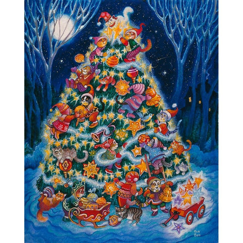 Christmas Cats White Modern Wood Framed Art Print by Bell, Bill