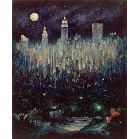 Jungle Moon Black Modern Wood Framed Art Print with Double Matting by Bell, Bill
