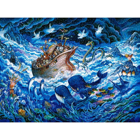 Noahs Voyage White Modern Wood Framed Art Print by Bell, Bill