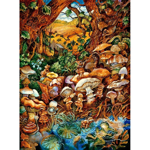 The Mushroom Fairies Gold Ornate Wood Framed Art Print with Double Matting by Bell, Bill