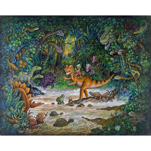 Jurassic Jungle Black Modern Wood Framed Art Print with Double Matting by Bell, Bill