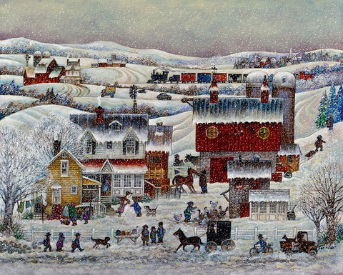 Amish Winter Black Ornate Wood Framed Art Print with Double Matting by Bell, Bill