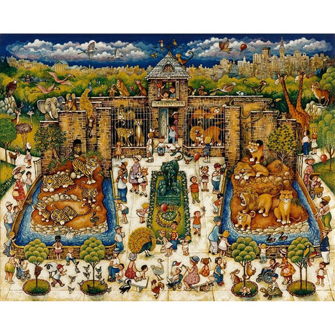 Cats And Kids At The Zoo Gold Ornate Wood Framed Art Print with Double Matting by Bell, Bill