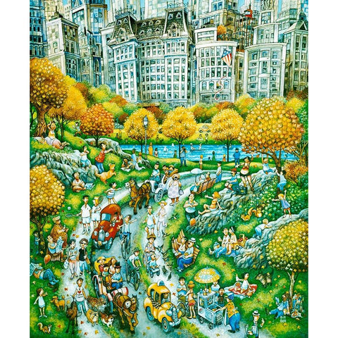 Central Park Sunday Gold Ornate Wood Framed Art Print with Double Matting by Bell, Bill