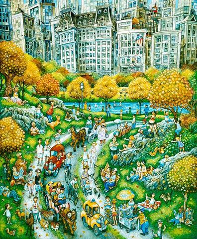 Central Park Sunday White Modern Wood Framed Art Print with Double Matting by Bell, Bill