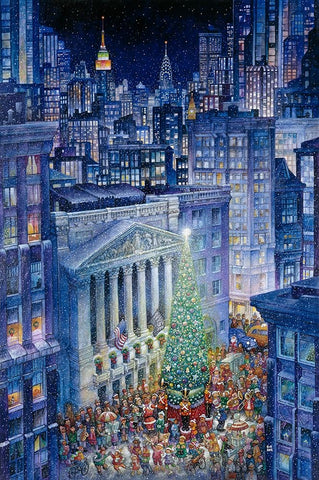 Christmas In The City Black Ornate Wood Framed Art Print with Double Matting by Bell, Bill