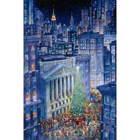 Christmas In The City White Modern Wood Framed Art Print by Bell, Bill