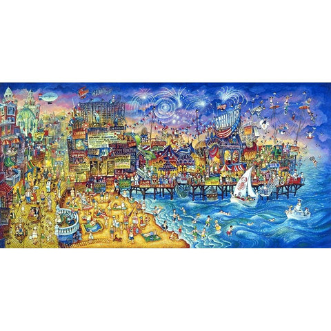 Fireworks Over Steel Pier Gold Ornate Wood Framed Art Print with Double Matting by Bell, Bill