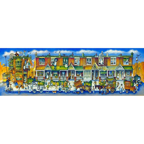 Row Of Houses Long Gold Ornate Wood Framed Art Print with Double Matting by Bell, Bill