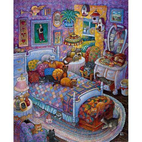 More Cats And Quilts Black Modern Wood Framed Art Print with Double Matting by Bell, Bill