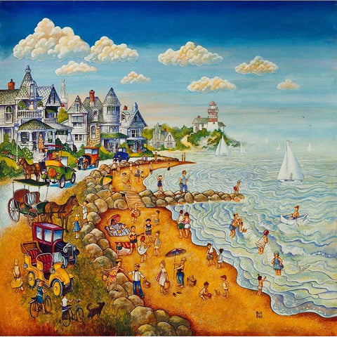 Cape May Beach Black Modern Wood Framed Art Print with Double Matting by Bell, Bill