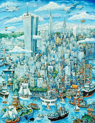 New York, New York White Modern Wood Framed Art Print with Double Matting by Bell, Bill
