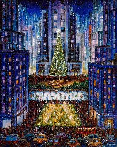Rockefeller Center 2 Blue White Modern Wood Framed Art Print with Double Matting by Bell, Bill