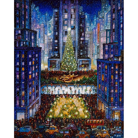 Rockefeller Center 2 Blue Gold Ornate Wood Framed Art Print with Double Matting by Bell, Bill