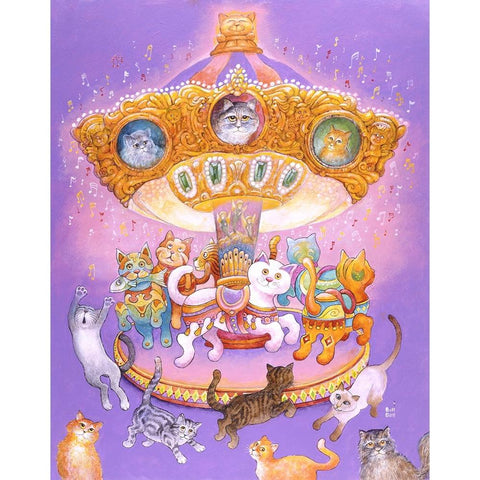 Cat Carousel Black Modern Wood Framed Art Print with Double Matting by Bell, Bill