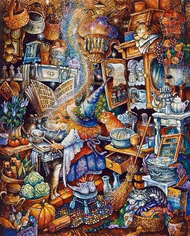 Kitchen Witch 2 White Modern Wood Framed Art Print with Double Matting by Bell, Bill