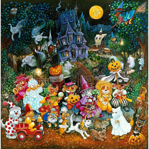 Howl-O-Ween Dogs 2 Black Modern Wood Framed Art Print with Double Matting by Bell, Bill