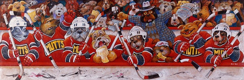 Hockey Mutts White Modern Wood Framed Art Print with Double Matting by Bell, Bill