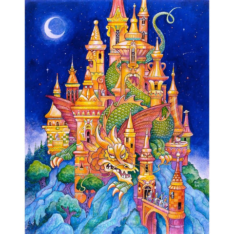 The Dragons Castle Gold Ornate Wood Framed Art Print with Double Matting by Bell, Bill