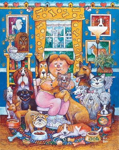 The Lady Who Loves Dogs White Modern Wood Framed Art Print with Double Matting by Bell, Bill