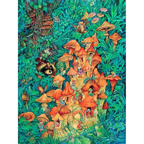 More Mushroom Fairies Gold Ornate Wood Framed Art Print with Double Matting by Bell, Bill