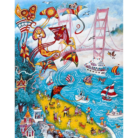 Goldengate Kites Gold Ornate Wood Framed Art Print with Double Matting by Bell, Bill