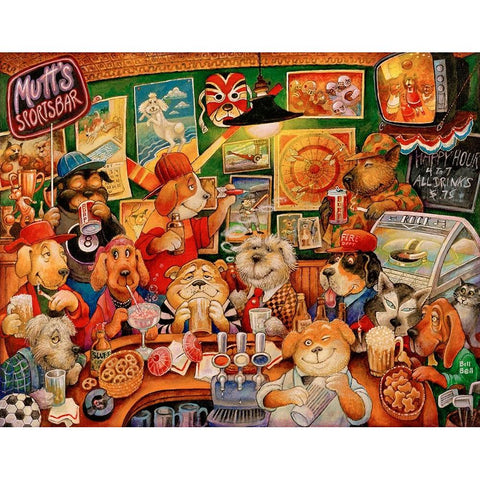 Mutt’s Sportsbar Black Modern Wood Framed Art Print with Double Matting by Bell, Bill