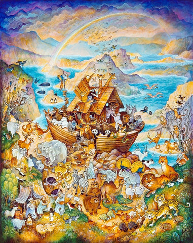 Rainbow Ark White Modern Wood Framed Art Print with Double Matting by Bell, Bill