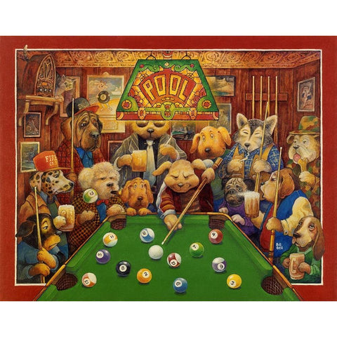 Pool Dogs Gold Ornate Wood Framed Art Print with Double Matting by Bell, Bill