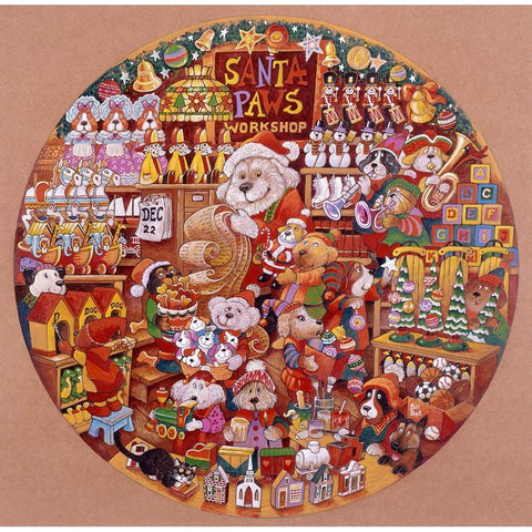 Santa Paws Workshop 2 (Pc) Gold Ornate Wood Framed Art Print with Double Matting by Bell, Bill