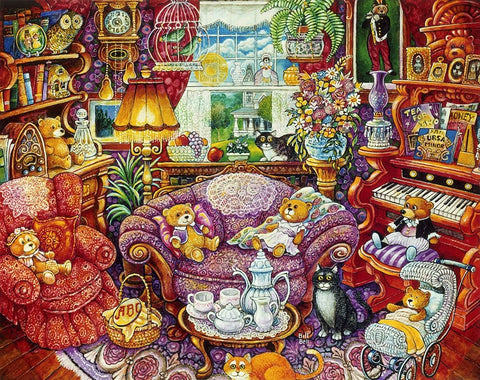 Teatime For Teddy Black Ornate Wood Framed Art Print with Double Matting by Bell, Bill