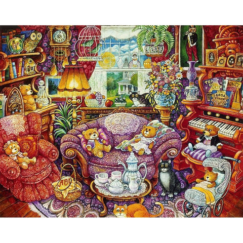 Teatime For Teddy Gold Ornate Wood Framed Art Print with Double Matting by Bell, Bill