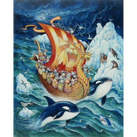 Viking Cats White Modern Wood Framed Art Print by Bell, Bill