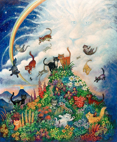 Heavenly Cats White Modern Wood Framed Art Print with Double Matting by Bell, Bill