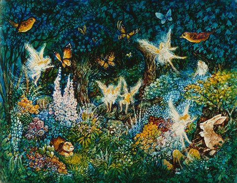 Forest Fairies Black Ornate Wood Framed Art Print with Double Matting by Bell, Bill