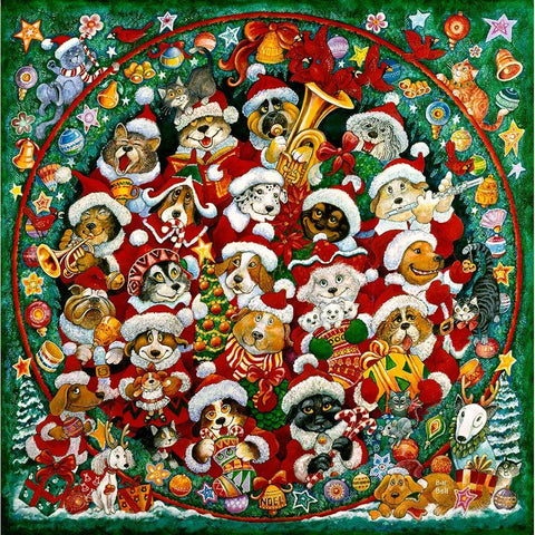 Santa Paws Christmas  Gold Ornate Wood Framed Art Print with Double Matting by Bell, Bill