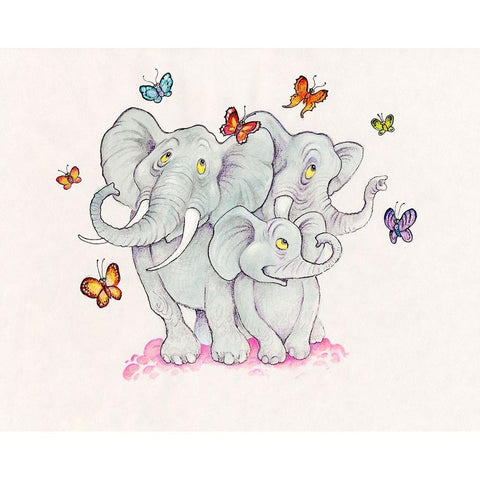 Elephants And Butterflies Gold Ornate Wood Framed Art Print with Double Matting by Bell, Bill