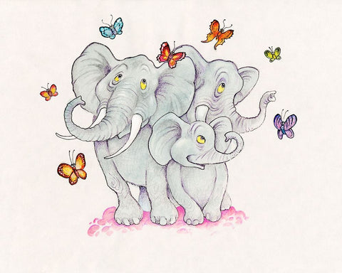 Elephants And Butterflies Black Ornate Wood Framed Art Print with Double Matting by Bell, Bill