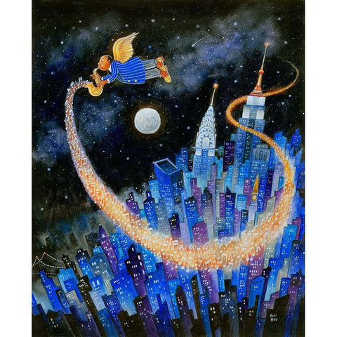 How High The Moon (Bird) Black Modern Wood Framed Art Print by Bell, Bill