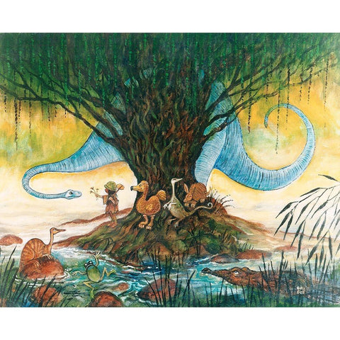 The Blue Brontosaurus White Modern Wood Framed Art Print by Bell, Bill