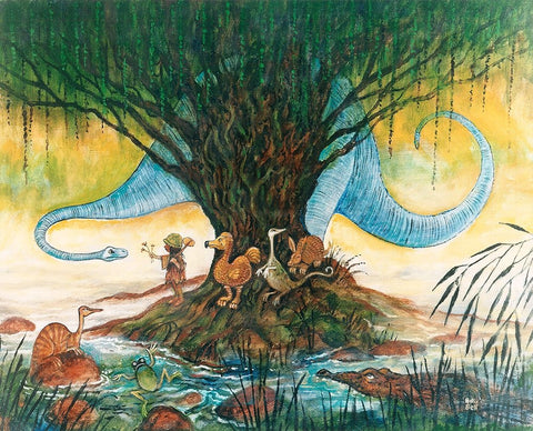 The Blue Brontosaurus Black Ornate Wood Framed Art Print with Double Matting by Bell, Bill