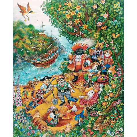 Black Dogs Treasure Island White Modern Wood Framed Art Print by Bell, Bill