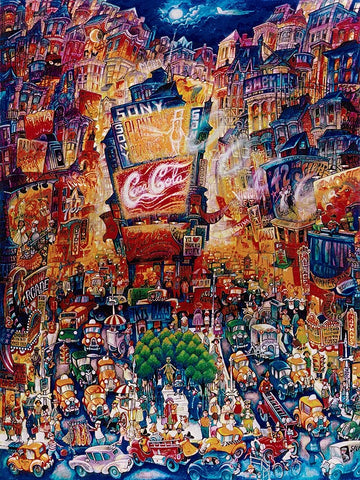 Memories Of Times Square Black Ornate Wood Framed Art Print with Double Matting by Bell, Bill