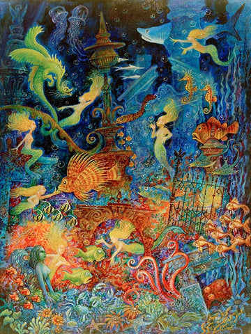 Mermaids Of Atlantis Black Ornate Wood Framed Art Print with Double Matting by Bell, Bill
