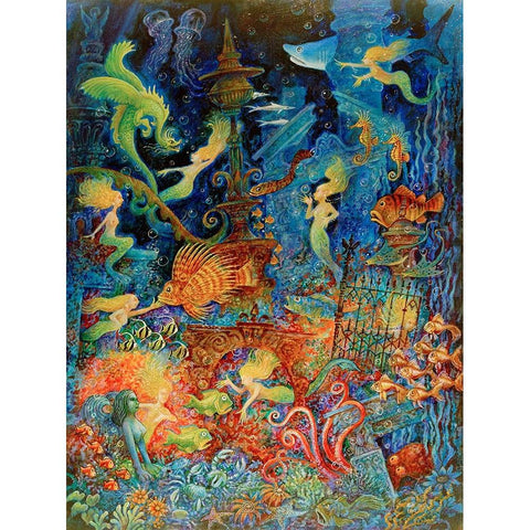 Mermaids Of Atlantis White Modern Wood Framed Art Print by Bell, Bill