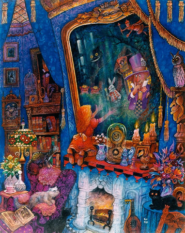 The Looking Glass Black Ornate Wood Framed Art Print with Double Matting by Bell, Bill