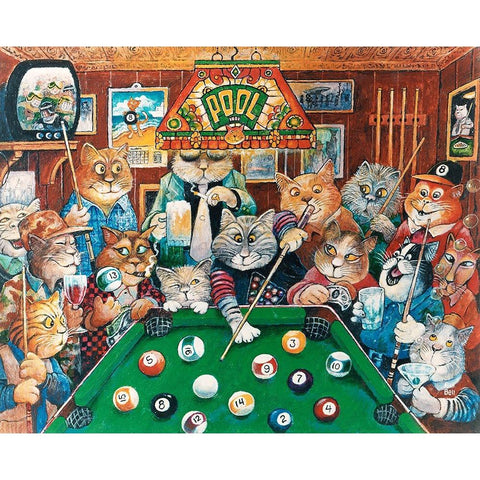 The Hustler ( Pool Cats ) Black Modern Wood Framed Art Print with Double Matting by Bell, Bill