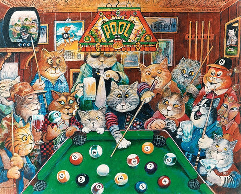 The Hustler ( Pool Cats ) Black Ornate Wood Framed Art Print with Double Matting by Bell, Bill