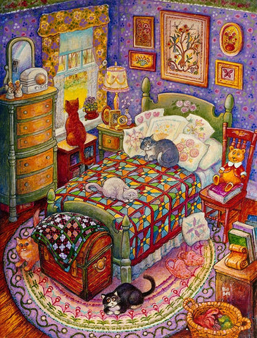 More Bedroom Cats White Modern Wood Framed Art Print with Double Matting by Bell, Bill